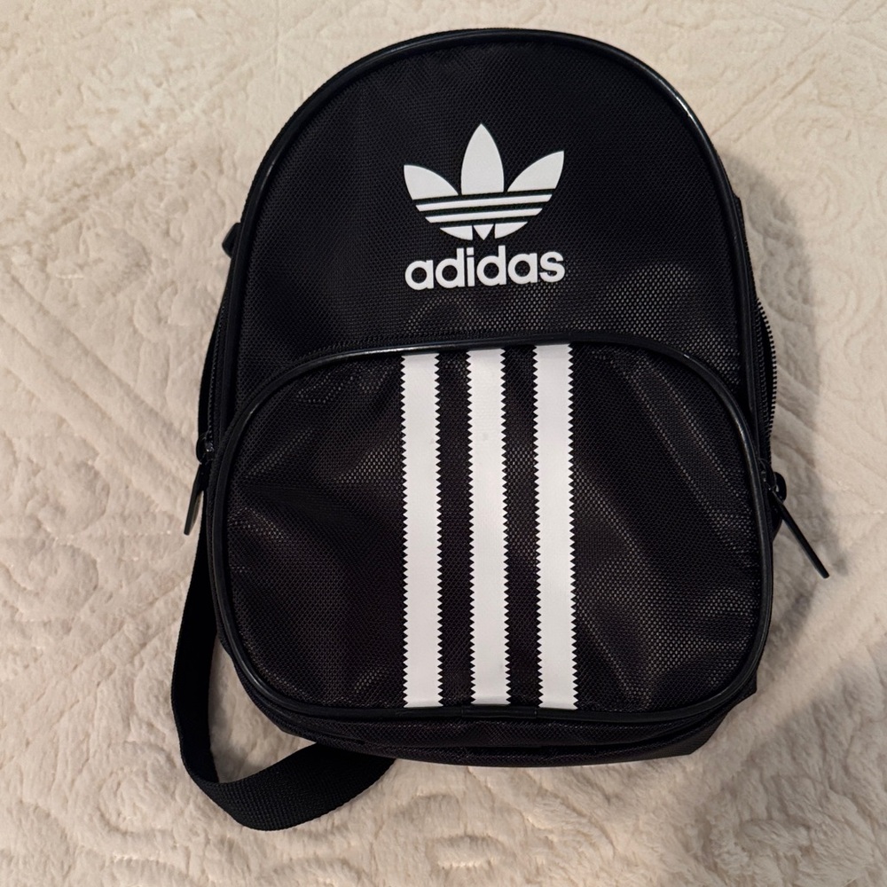 Adidas Black Backpack with White Stripes